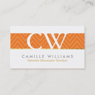 MONOGRAM LOGO bold chevron pattern bright orange Business Card