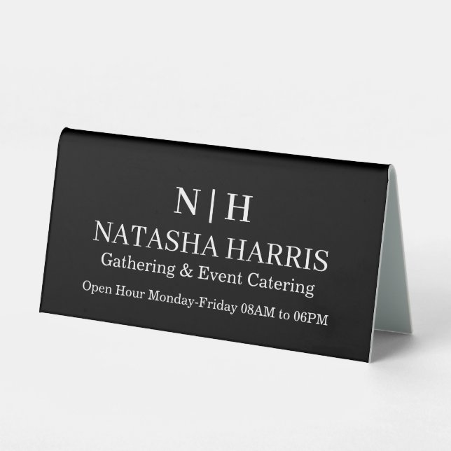 Monogram Logo Business Hours Desk Table Tent (Front)