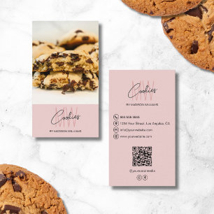 Monogram Logo Cookies Bakery Photo QR Pink Business Card