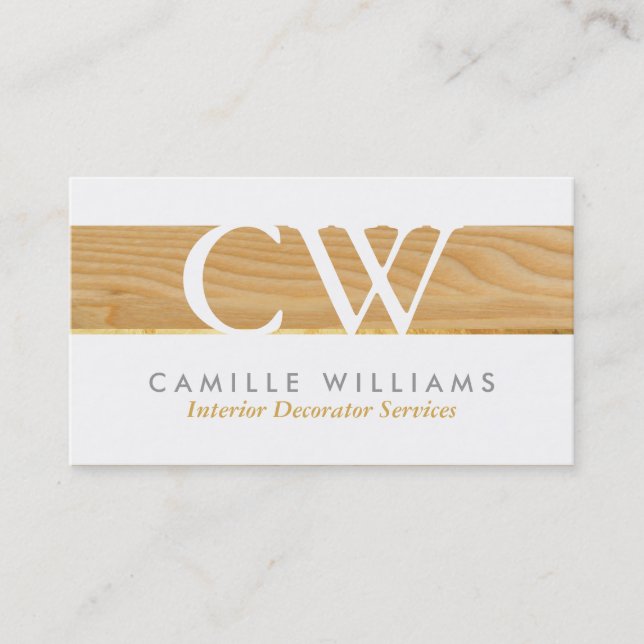 MONOGRAM LOGO cool rustic wood grain look grey Business Card (Front)