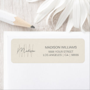 Monogram Logo Cream Modern Return Address Label