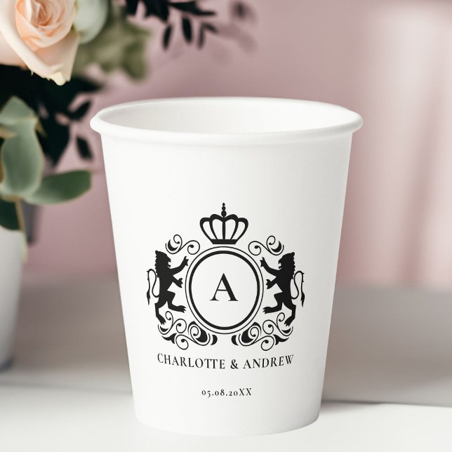 Monogram, logo, emblem & lion weddings Paper cup (Monogram, logo, emblem & lion weddings Paper cup with your monogram,name and date.)