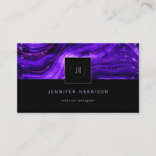 Monogram Logo Geode Purple Black Abstract QR Code Business Card