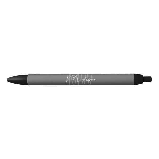 Monogram Logo Grey Modern Minimalist Black Ink Pen (Front)