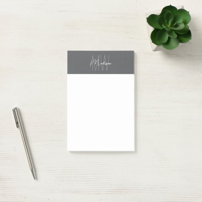 Monogram Logo Grey Modern Minimalist Post-it Notes (Office)