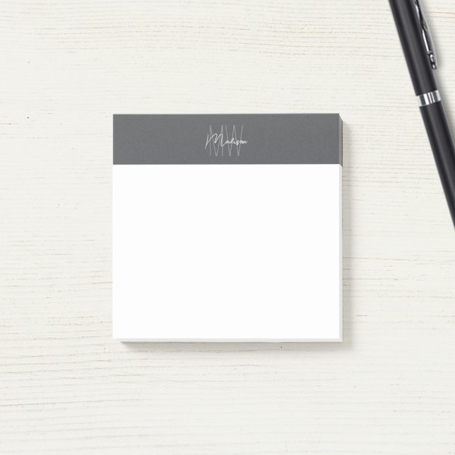 Monogram Logo Grey Modern Minimalist Post-it Notes (Monogram Logo Gray Modern Minimalist Post-it Notes)
