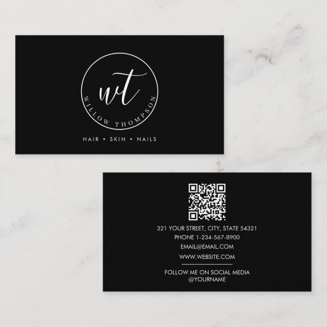 Monogram Logo Minimalist Black White Template Business Card (Front/Back)
