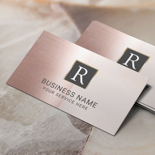 Monogram Logo Modern Blush Rose Gold Salon Spa Business Card (Creator Uploaded)