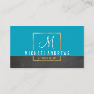 MONOGRAM LOGO modern smart gold box aqua charcoal Business Card