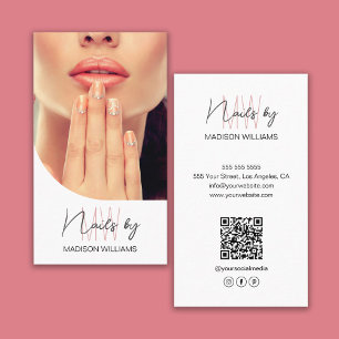 Monogram Logo Photo Nail Artist White Business Card