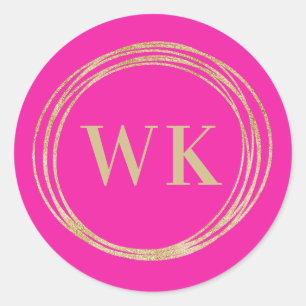 Monogram Logo Pink Gold Business Classic Round Sticker