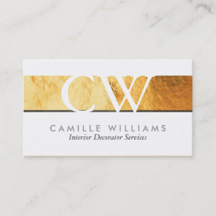 MONOGRAM LOGO smart glamourous gold foil grey stri Business Card