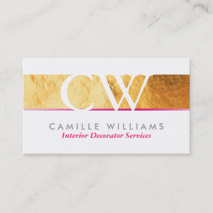 MONOGRAM LOGO smart glamourous gold foil hot pink Business Card