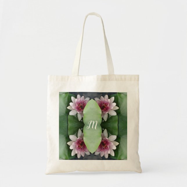 Monogram Lotus Flowers  Personalised Tote Bag (Front)