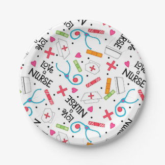 Monogram Love A Nurse Whimsy Art White Paper Plate