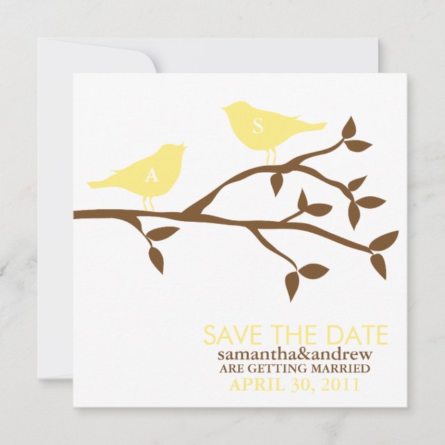 Monogram Love Birds Wedding Save the Date (Front)