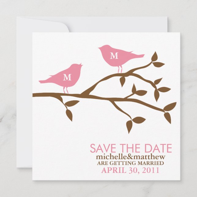 Monogram Love Birds Wedding Save the Date Invitation (Front)