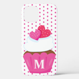 Monogram Love Hearts Cupcake Polka Dot Valentines iPhone 12 Case