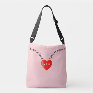 Monogram & Love is Sweet, Love is Kind on Pink Crossbody Bag
