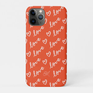 Monogram Love Lettering & Hearts Pattern Red iPhone 11 Pro Case