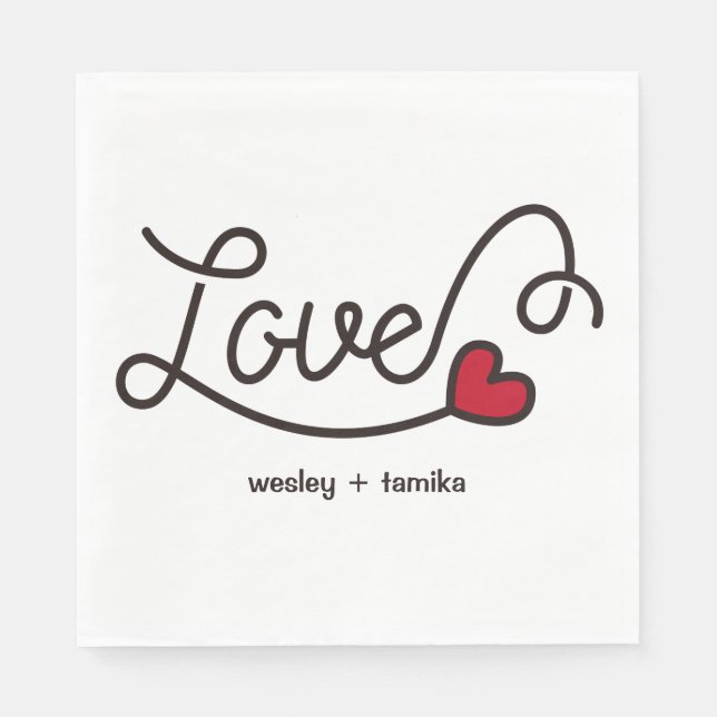 Monogram Love Modern Typography Art Red Heart Napkin (Front)