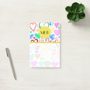 Monogram - Love, Romance, Hearts - Red Blue Pink Post-it Notes