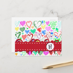 Monogram - Love, Romance, Hearts - Red Blue Pink Postcard