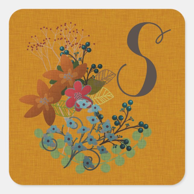 Monogram, Lovely Flowers Square Stickers (Front)
