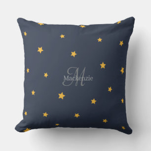 Monogram Lucky Stars  Navy Blue Grey Throw Pillow