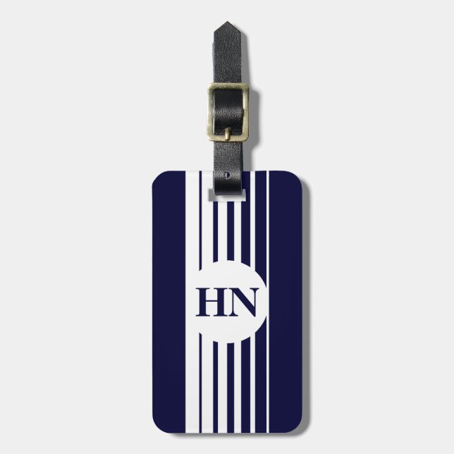 Monogram luggage tag | Blue and white stripes (Front Vertical)