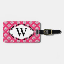 Monogram Luggage Tag - Pink Damask