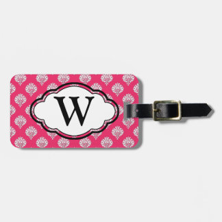 Monogram Luggage Tag - Pink Damask