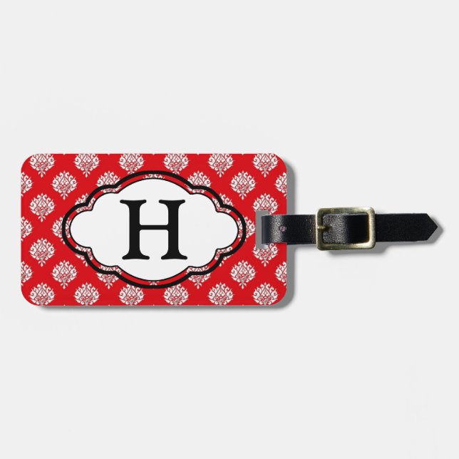 Monogram Luggage Tag - Red Damask (Front Horizontal)