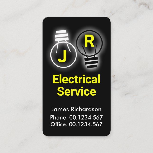 Monogram Luminescent Light Bulbs Shining Business Card (Front)
