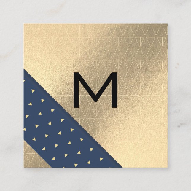Monogram | Lux Gold Shimmer Geometric Square Business Card (Front)