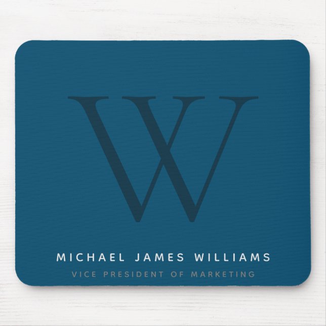Monogram Luxe Navy & Blue Corporate Professional Mouse Pad (Front)