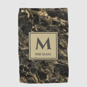 Monogram Luxury  Black and Gold  Marble Golf Towel