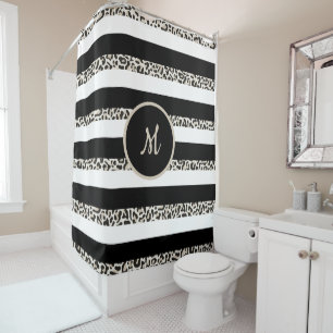 Monogram Luxury Black and Rose Gold Shower Curtain