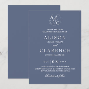 Monogram Luxury Blue Wedding Invitation