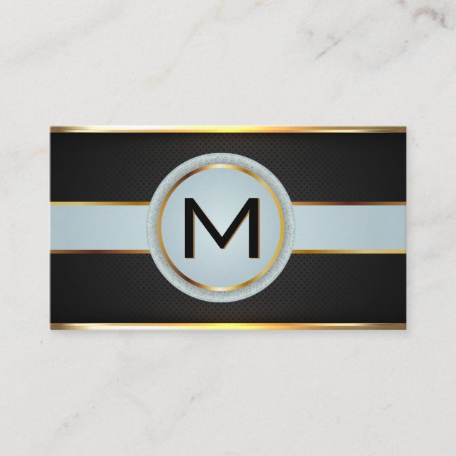 Monogram Luxury Gold Metallic Banner Black Mesh Business Card (Front)
