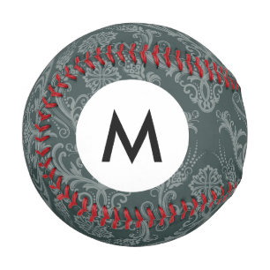Monogram Luxury green floral damask wallpaper Baseball