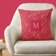 Monogram Luxury Red Gold Leaf Pattern Festive