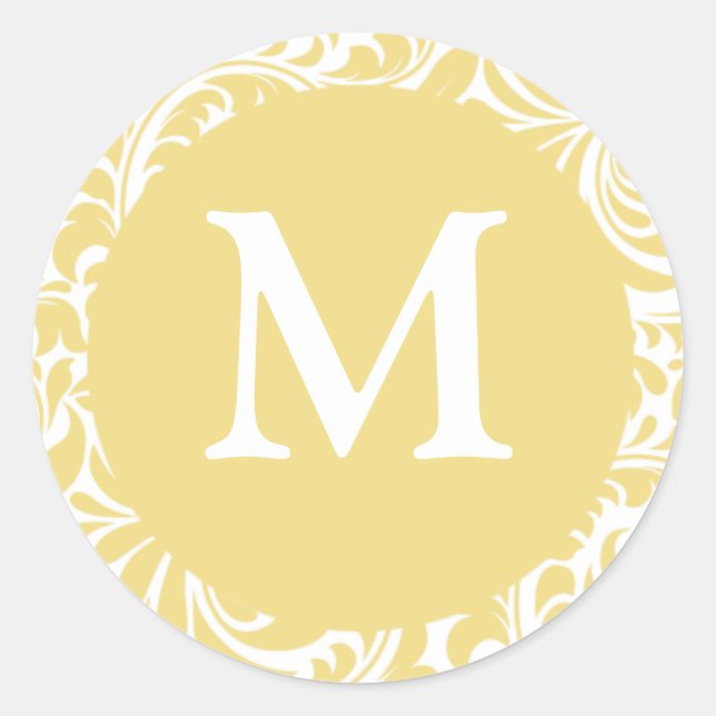 Monogram M Antique Gold And White Wedding Favours Classic Round Sticker (Front)