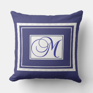 Monogram M Blue White Script Cushion