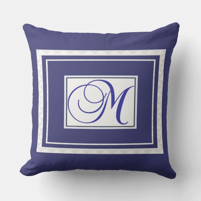 Monogram M Blue White Script Cushion (Front)