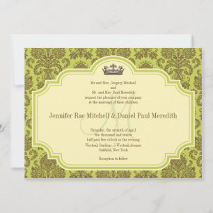 Monogram M Brown Damask Wedding Invitations