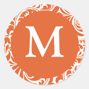 Monogram M Burnt Orange And White Favour Stickers