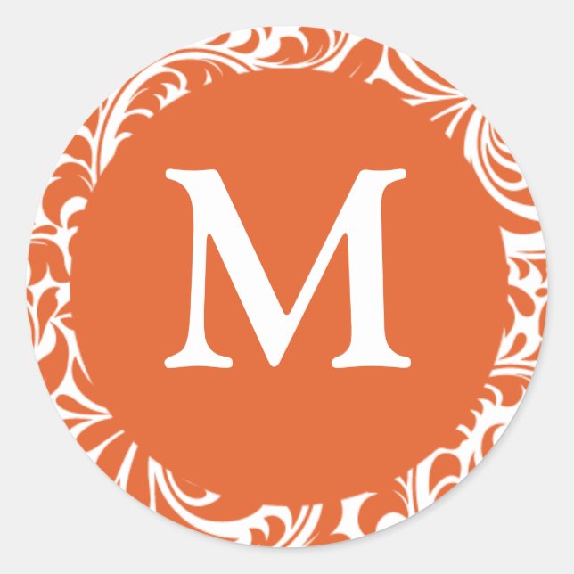 Monogram M Burnt Orange And White Favour Stickers (Front)