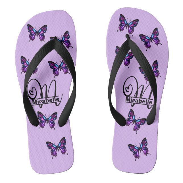 Monogram M Butterfly Flip-Flops - Customise Name Thongs (Footbed)
