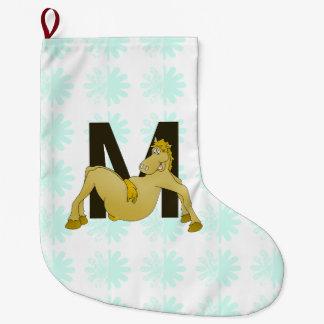 Monogram M Cartoon Pony Personalised Large Christmas Stocking